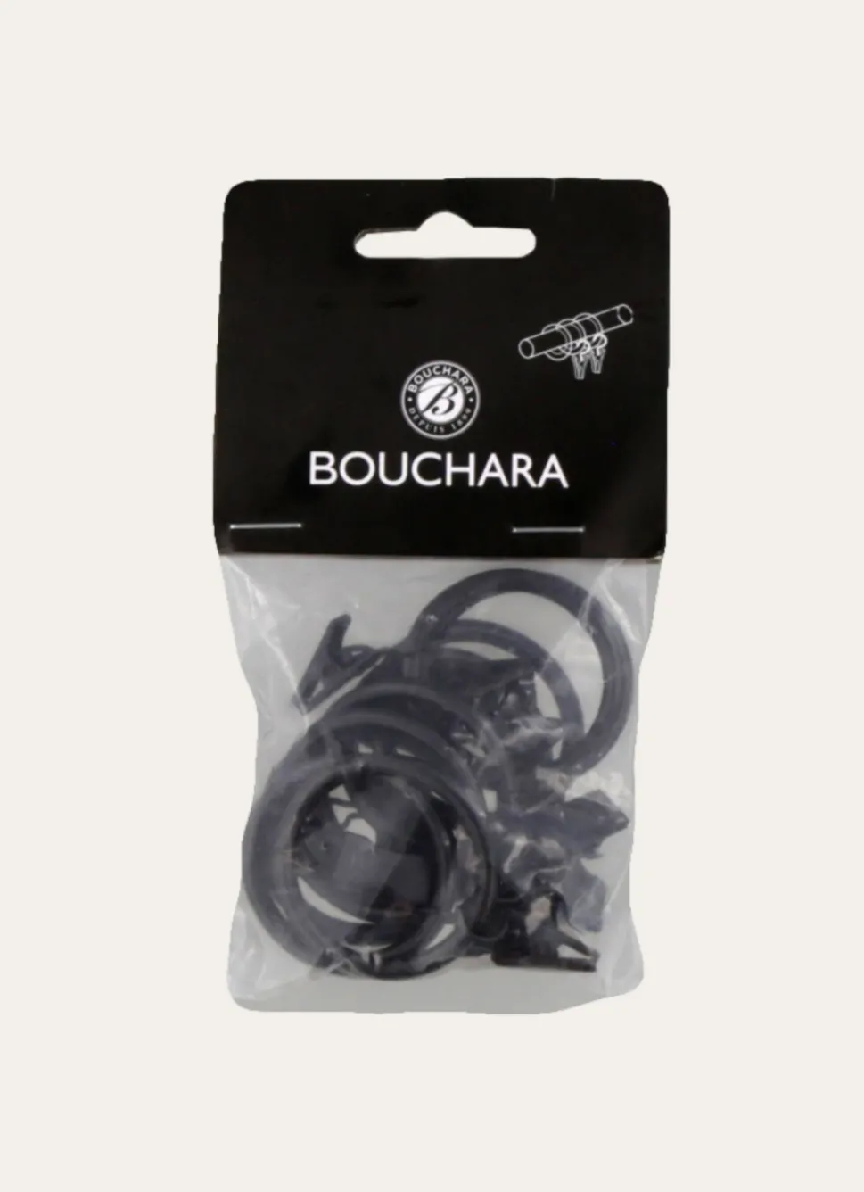 Hot Bouchara ANNEAUX À PINCES POUR RIDEAUX - BOÎTE DE 10 Noir