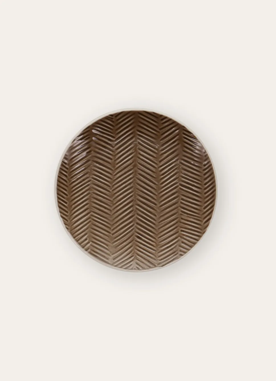 Bouchara ASSIETTE À DESSERT EN GRÈS MOTIF CHEVRON RUSTIQUE MARRON