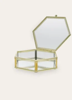 Best Bouchara BOÎTE HEXAGONALE EN VERRE AVEC STRUCTURE DORÉE TRANSPARENT/DORE
