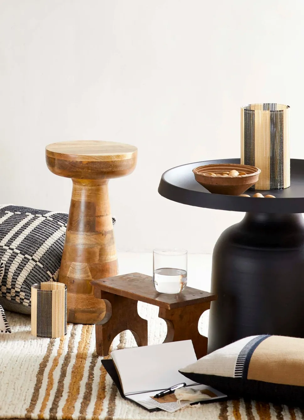 Discount Bouchara BOUGEOIR EN VERRE ET BAMBOU GRAND MODÈLE BOIS / NOIR