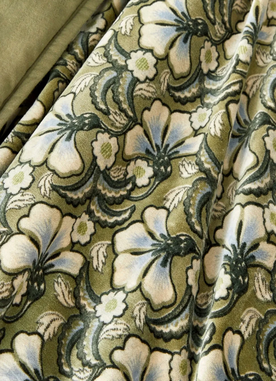 New Bouchara BOUT DE LIT EN VELOURS IMPRIMÉ FLORAL SOLENE VERT KAKI