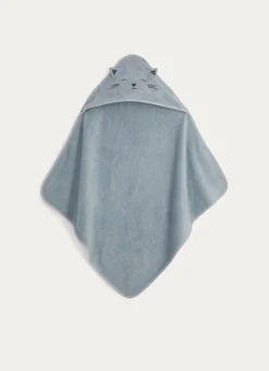 Discount Bouchara CAPE DE BAIN ET GANT DE TOILETTE EN ÉPONGE CHATON BLEU