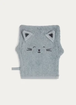 Discount Bouchara CAPE DE BAIN ET GANT DE TOILETTE EN ÉPONGE CHATON BLEU