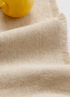 Best Bouchara CHEMIN DE TABLE EN COTON ET LIN UNI À FRANGES NATUREL