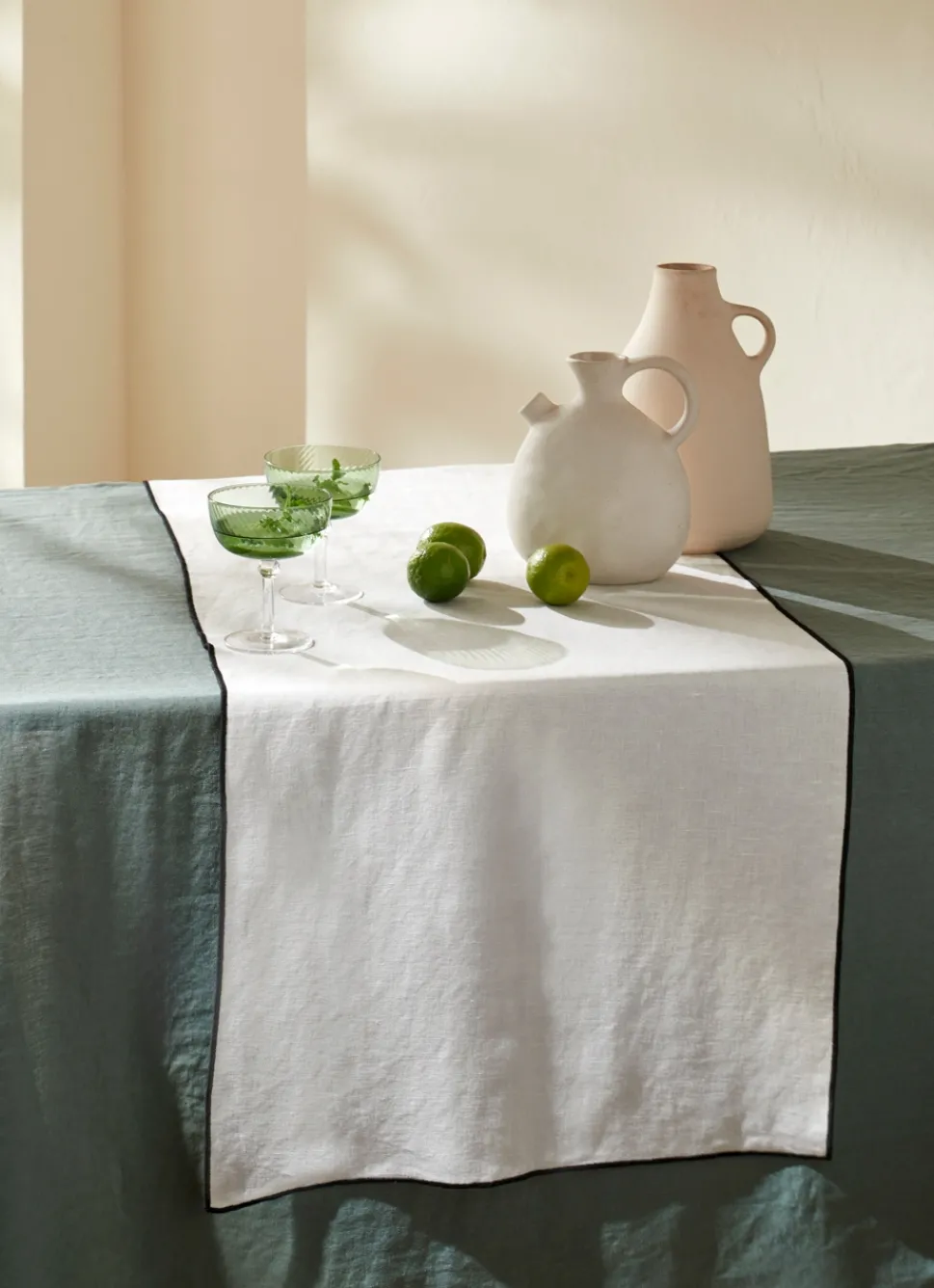 New Bouchara CHEMIN DE TABLE EN COTON ET LIN - BOURDON COLORÉ BLANC