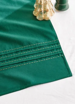 Discount Bouchara CHEMIN DE TABLE PLISSÉ BRODÉ FILS DORÉS VERT