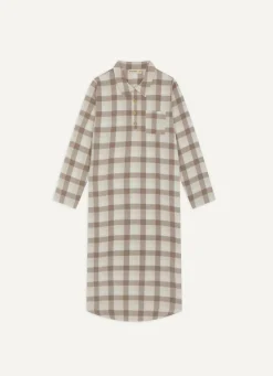 Sale Bouchara CHEMISE DE NUIT À CARREAUX EN COTON FLANELLE LOVE BEIGE CLAIR