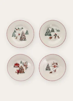 Sale Bouchara COFFRET 4 ASSIETTES À DESSERT EN PORCELAINE WINTER ROUGE