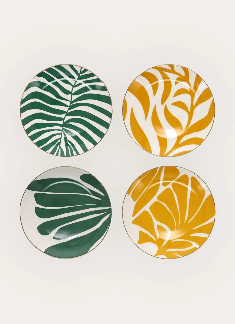 New Bouchara COFFRET DE 4 ASSIETTES À DESSERT AVEC FILET OR VERT / JAUNE