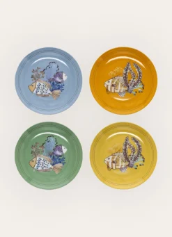 Discount Bouchara COFFRET DE 4 ASSIETTES DESSERT EN PORCELAINE-GOAP MULTICOLORE