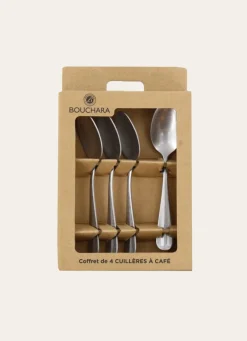 New Bouchara COFFRET DE 4 CUILLÈRES À CAFÉ RÉTRO ARGENT