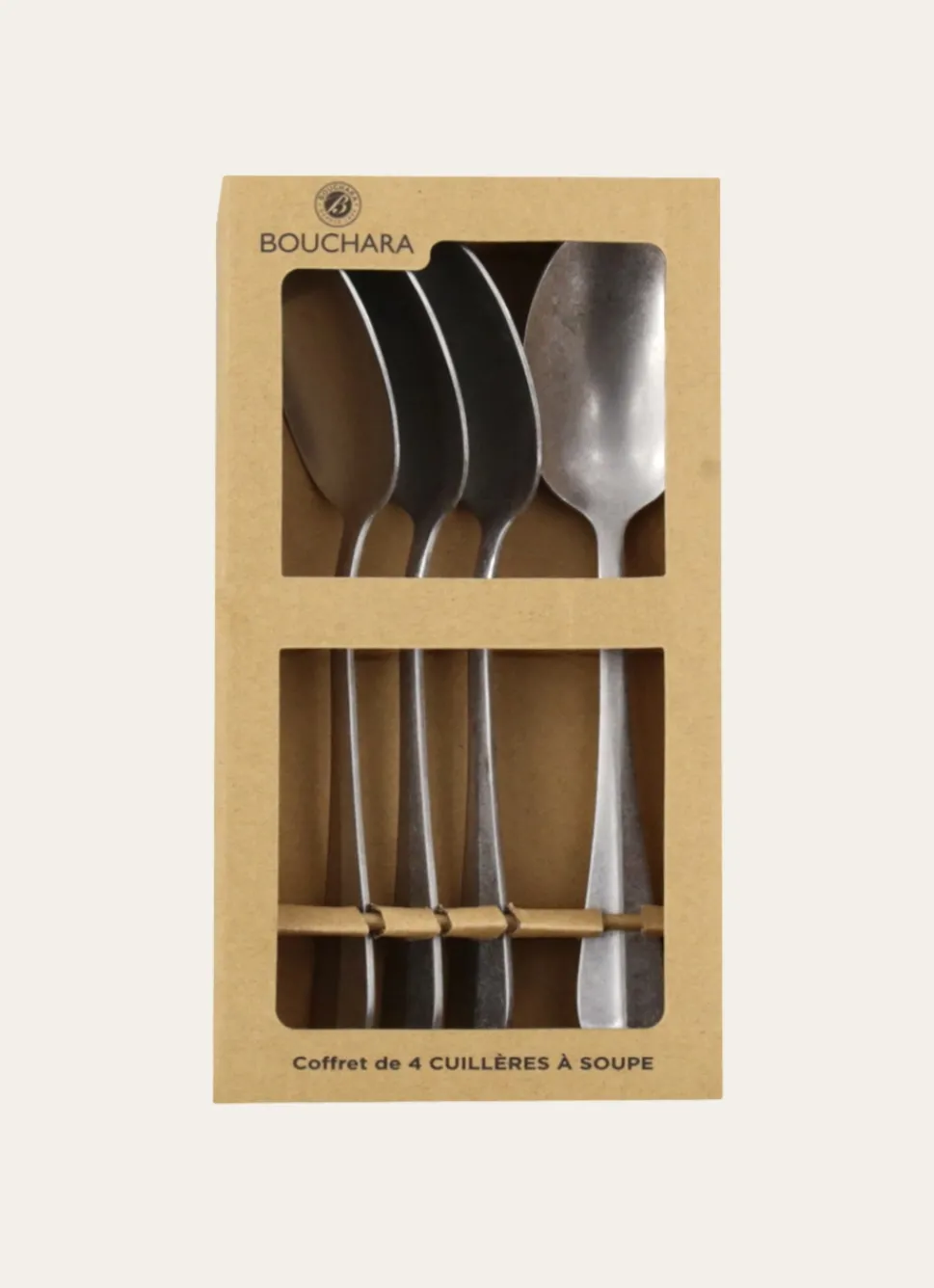 New Bouchara COFFRET DE 4 CUILLÈRES À SOUPE EN ACIER RÉTRO ARGENT
