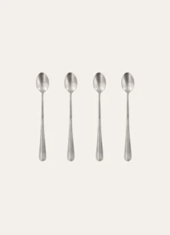 New Bouchara COFFRET DE 4 GRANDE CUILLÈRES À THÉ EN ACIER RÉTRO ARGENT