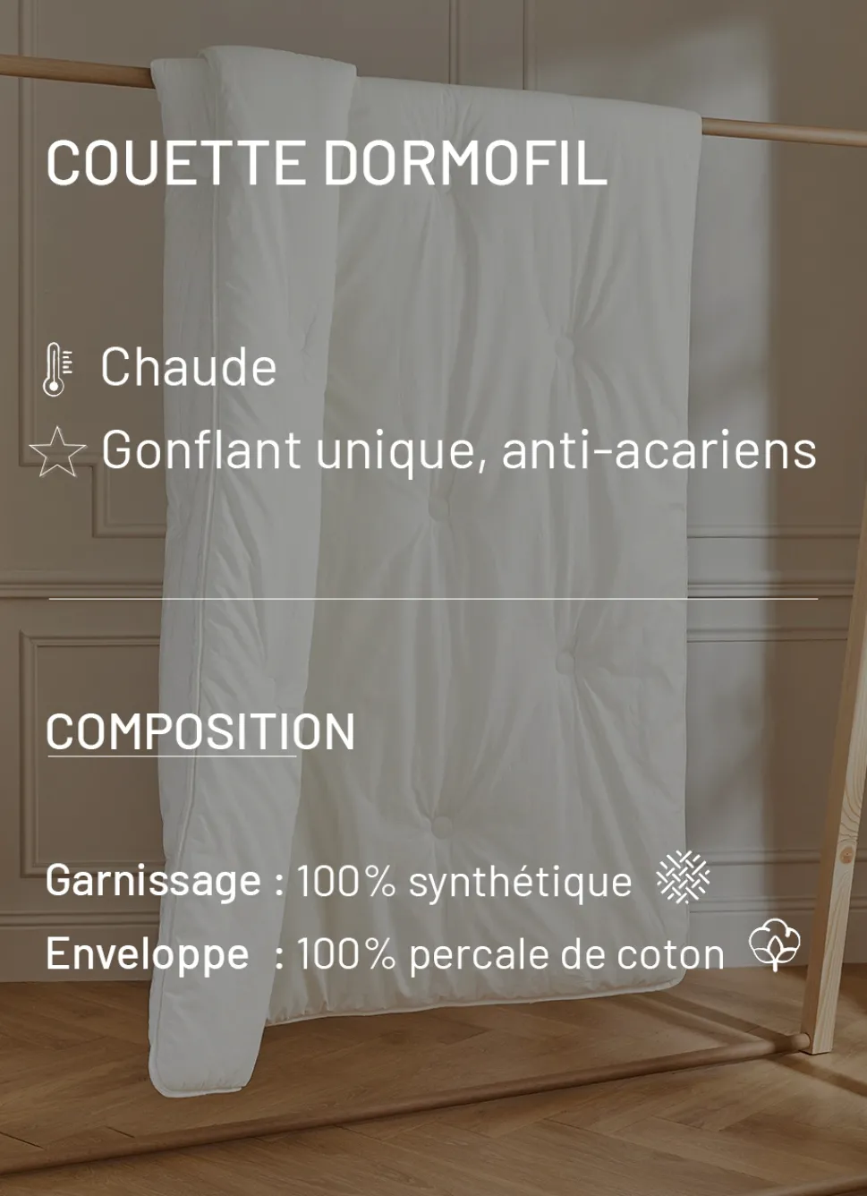 Clearance Bouchara COUETTE DORMOFIL TRÈS CHAUDE EN PERCALE DE COTON ÉCRU
