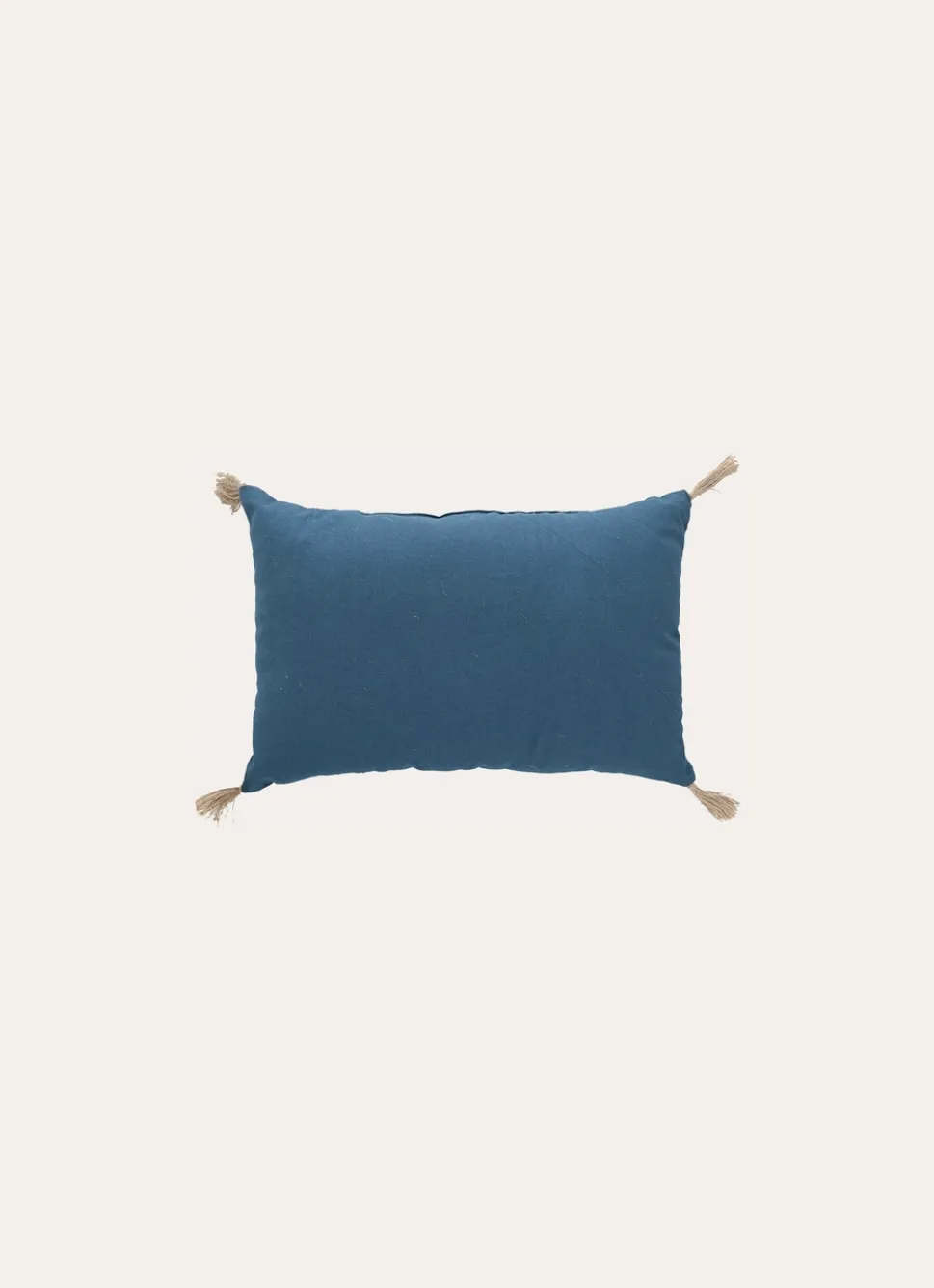 Sale Bouchara COUSSIN EN COTON UNI AVEC POMPONS EN JUTE BLEU