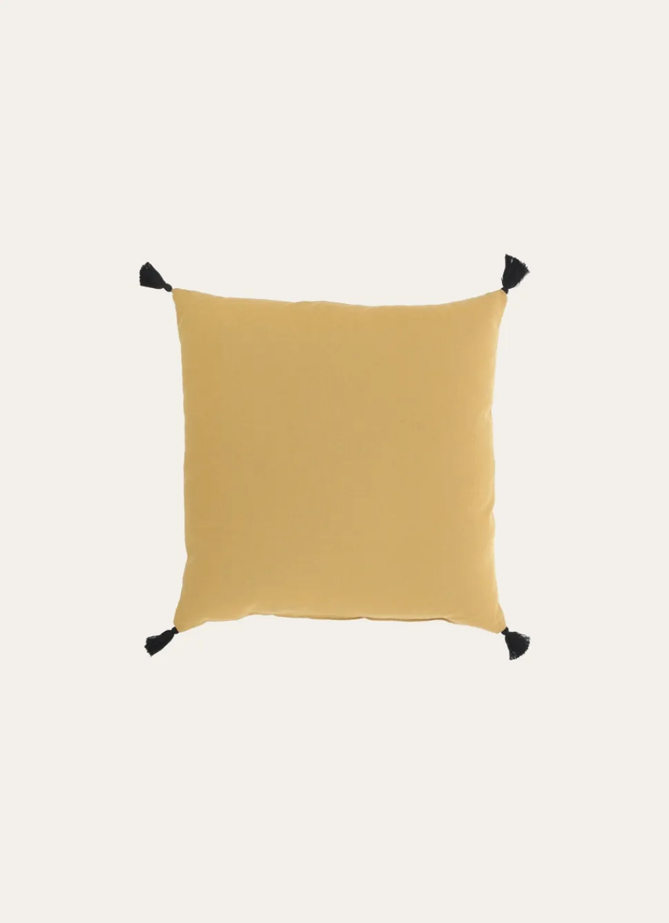 Clearance Bouchara COUSSIN EN COTON UNI AVEC PETITS POMPONS MOUTARDE