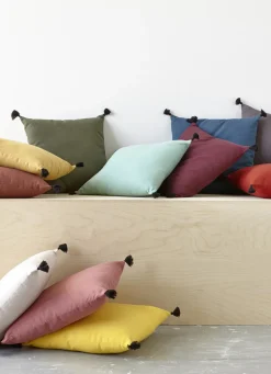 Online Bouchara COUSSIN EN COTON UNI AVEC PETITS POMPONS ROUILLE