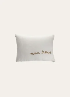 New Bouchara COUSSIN EN GAZE DE COTON BRODERIE FIL DORÉ BLANC
