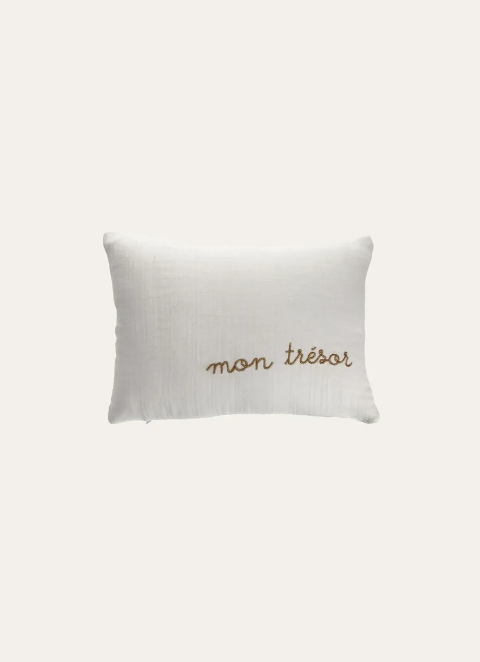 New Bouchara COUSSIN EN GAZE DE COTON BRODERIE FIL DORÉ BLANC