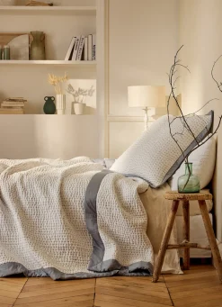 Online Bouchara COUVRE-LIT PIQUÉ DE COTON FINITION SATIN DE COTON GRIS GLACIER