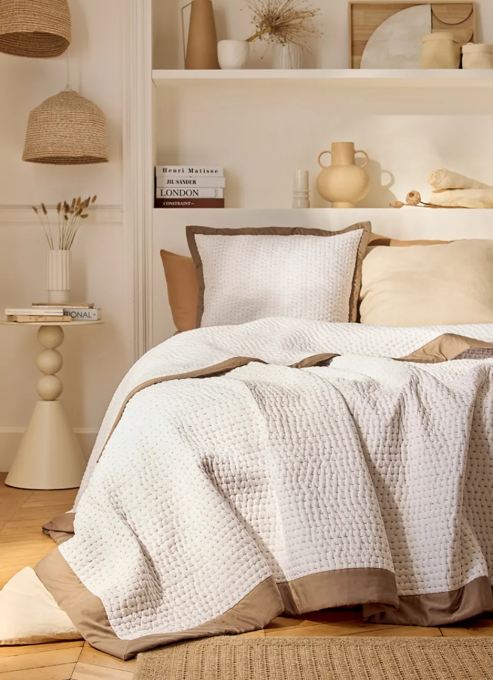 Bouchara COUVRE-LIT PIQUÉ DE COTON FINITION SATIN DE COTON BRONZE