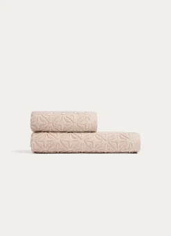 Bouchara DRAP DE BAIN EN VELOURS JULIAN MOTIF GÉOMÉTRIQUE BEIGE