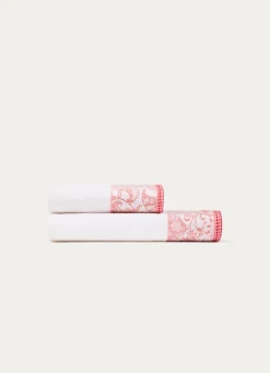 Clearance Bouchara DRAP DE DOUCHE EN JACQUARD MOTIF FLORAL ÉCRU/ROSE