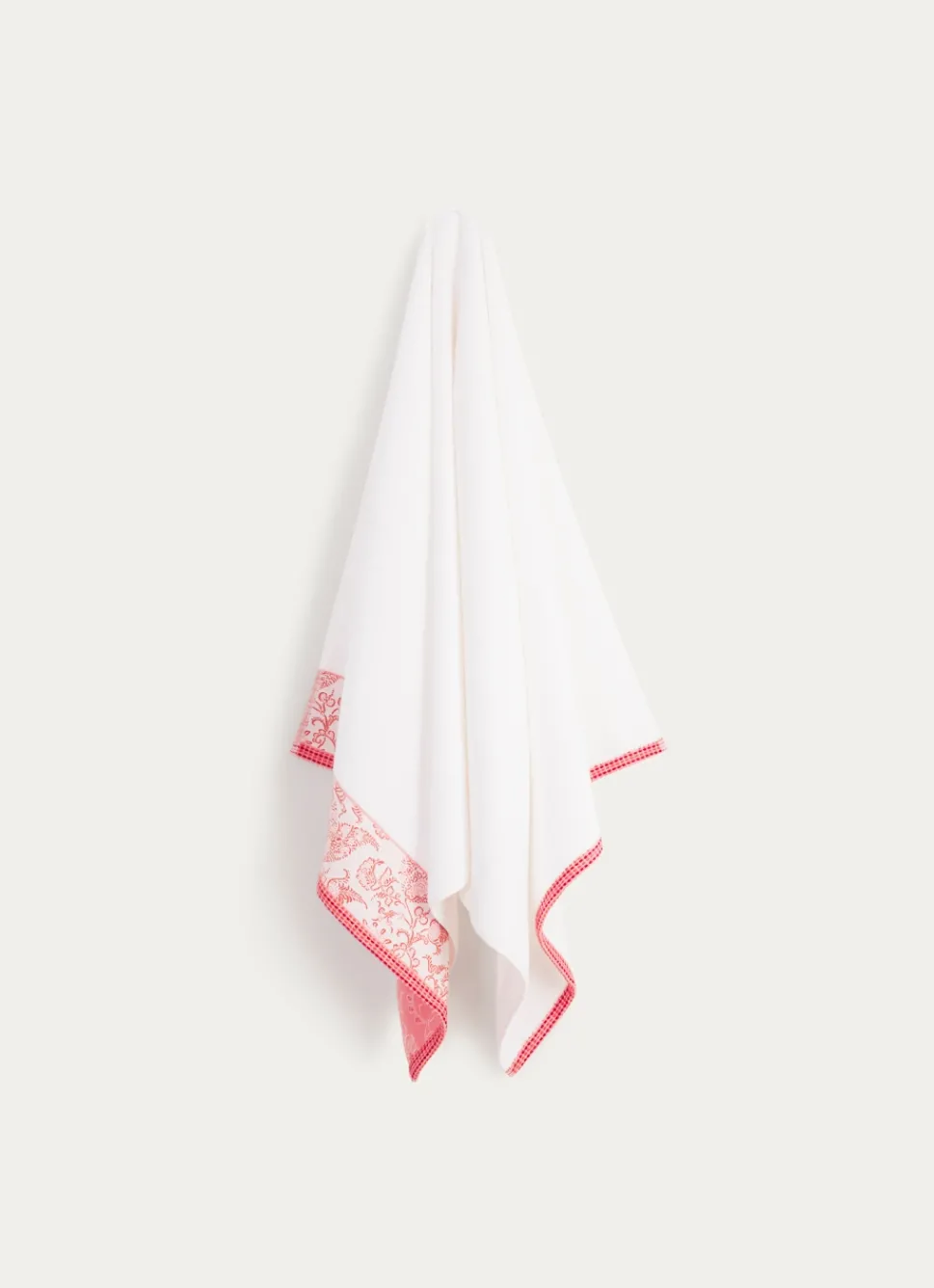 Clearance Bouchara DRAP DE DOUCHE EN JACQUARD MOTIF FLORAL ÉCRU/ROSE