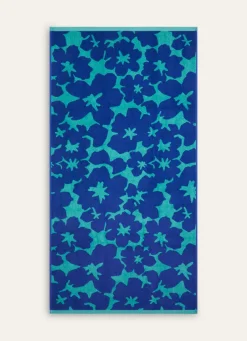 New Bouchara DRAP DE DOUCHE JACQUARD BICOLORE AVEC MOTIF FLORAL BLEU/VERT