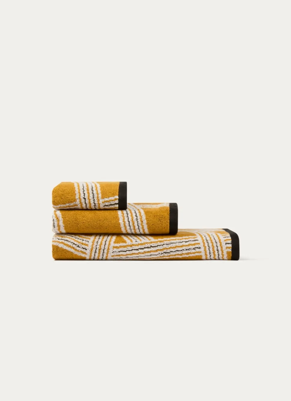 New Bouchara DRAP DE DOUCHE JACQUARD MOTIFS GÉOMÉTRIQUES JAUNE OCRE