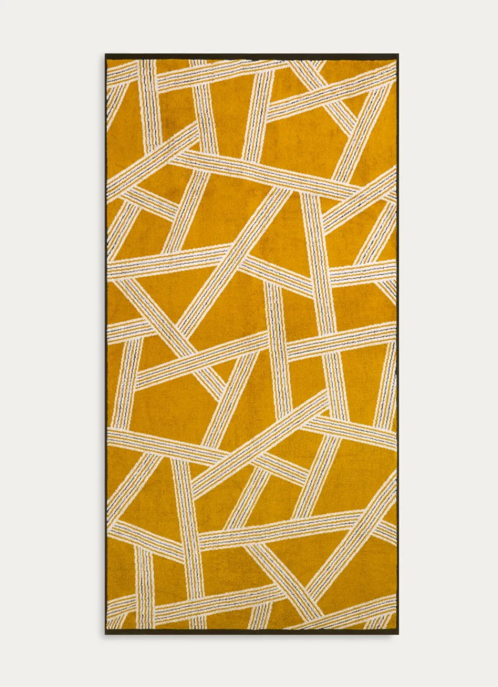 New Bouchara DRAP DE DOUCHE JACQUARD MOTIFS GÉOMÉTRIQUES JAUNE OCRE