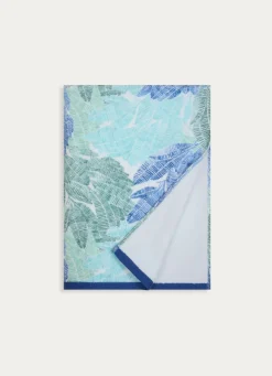 Online Bouchara DRAP DE PLAGE JACQUARD VELOURS À MOTIFS PALMES BLEU / VERT