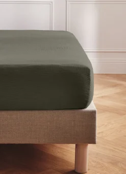 Hot Bouchara DRAP HOUSSE EN DOUBLE GAZE KAKI