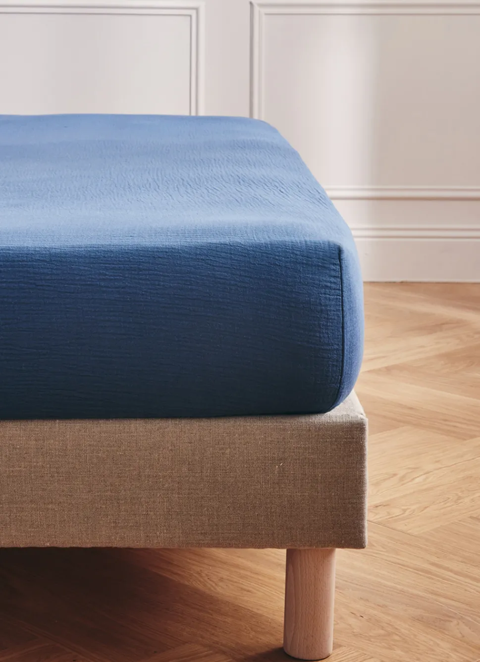 Online Bouchara DRAP HOUSSE EN DOUBLE GAZE INDIGO