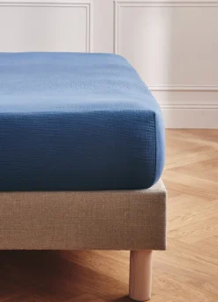 Online Bouchara DRAP HOUSSE EN DOUBLE GAZE INDIGO