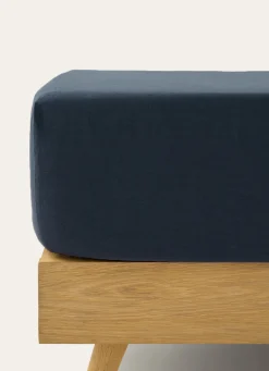 Clearance Bouchara DRAP HOUSSE EN LIN LAVÉ UNI 165GR BLEU DENIM