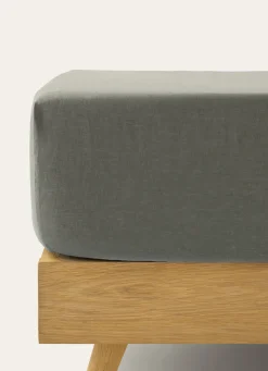 Bouchara DRAP HOUSSE EN LIN LAVÉ UNI 165GR VERT DE GRIS