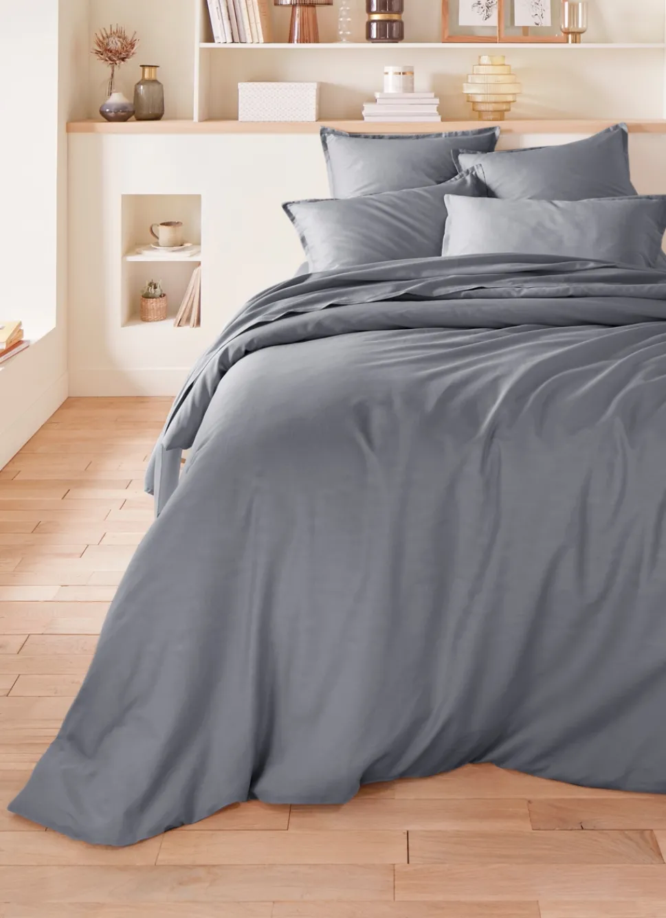 Online Bouchara DRAP HOUSSE EN SATIN DE COTON UNI ARDOISE