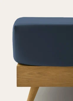 Hot Bouchara DRAP HOUSSE UNI EN COTON LAVÉ BIO BLEU ORAGE