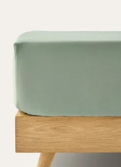 Bouchara DRAP HOUSSE UNI EN PERCALE DE COTON VERT DE GRIS