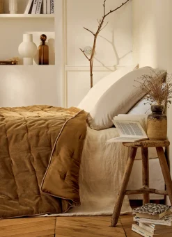 Online Bouchara ÉDREDON EN VELOURS GANSÉ D'UN BIAIS CONTRASTÉ KAKI