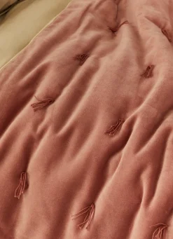 Best Bouchara ÉDREDON EN VELOURS GANSÉ D'UN BIAIS CONTRASTÉ ROSE ACAJOU