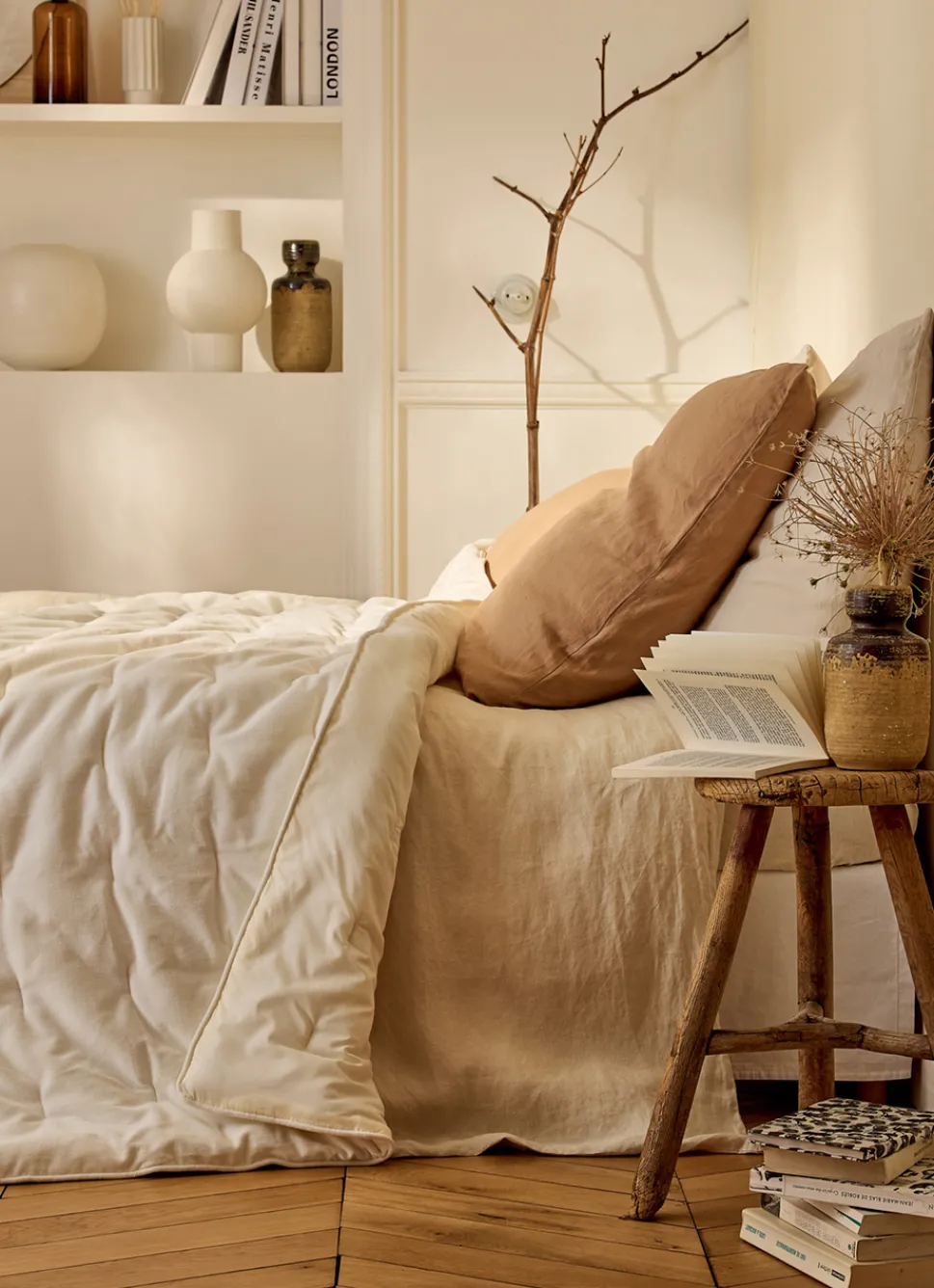 Hot Bouchara ÉDREDON EN VELOURS GANSÉ D'UN BIAIS CONTRASTÉ IVOIRE