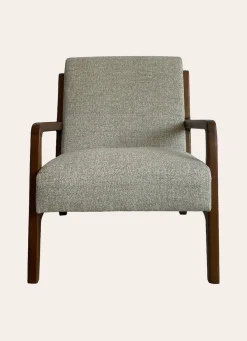 Clearance Bouchara FAUTEUIL EN BOIS AVEC ASSISE EN TISSU CHEVRON ÉCRU/GRIS TAUPE