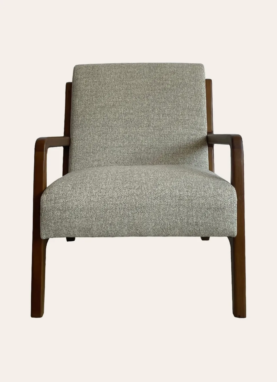 Clearance Bouchara FAUTEUIL EN BOIS AVEC ASSISE EN TISSU CHEVRON ÉCRU/GRIS TAUPE