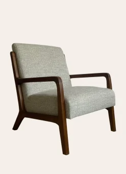 Clearance Bouchara FAUTEUIL EN BOIS AVEC ASSISE EN TISSU CHEVRON ÉCRU/GRIS TAUPE