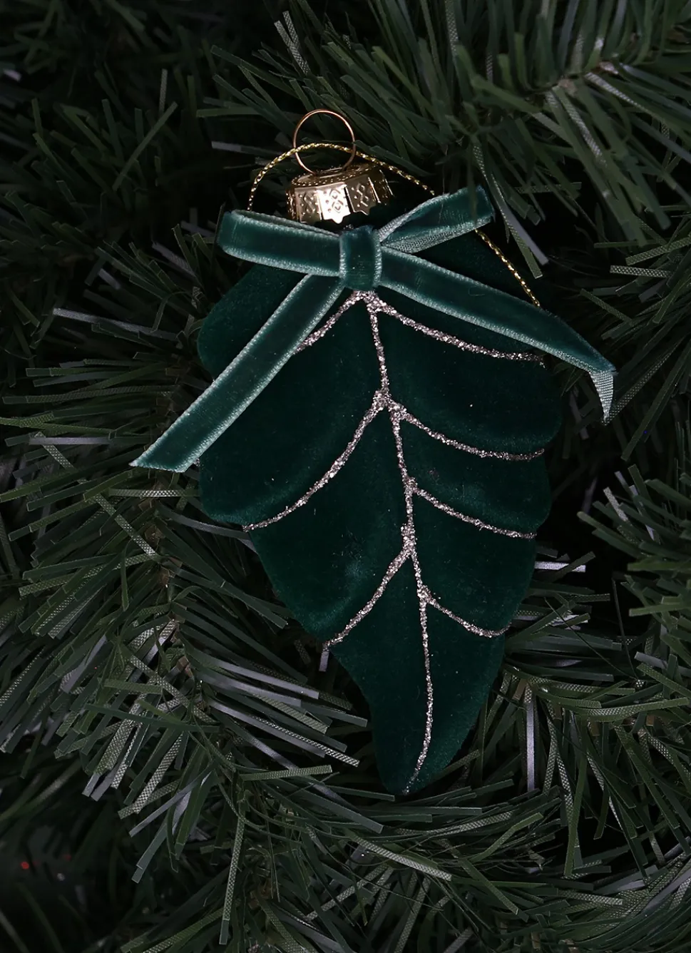 Best Bouchara FEUILLE À SUSPENDRE EN VERRE ET VELOURS VERT SAPIN
