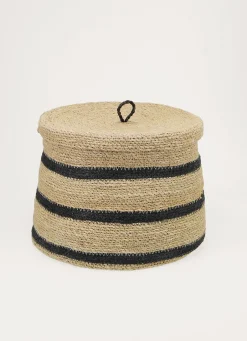 Online Bouchara GRAND PANIER EN FIBRES NATURELLES AVEC COUVERCLE NATUREL / NOIR