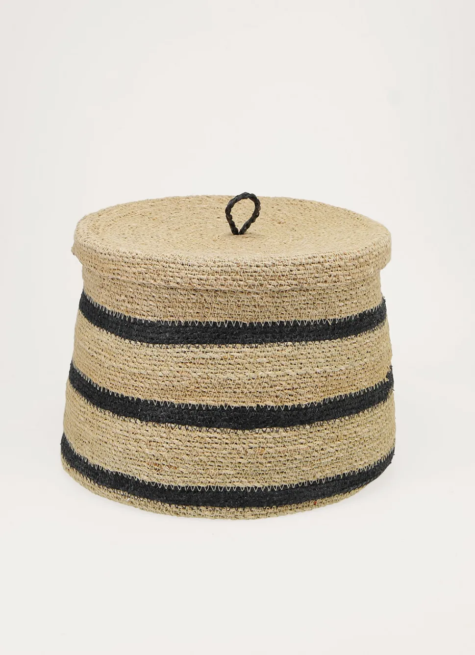 Online Bouchara GRAND PANIER EN FIBRES NATURELLES AVEC COUVERCLE NATUREL / NOIR