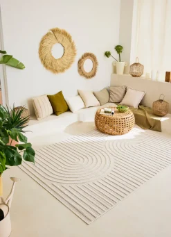 Online Bouchara GRAND TAPIS UNI COURBES ET RAYURES VENISE ÉCRU